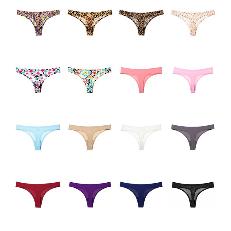 Factory Wholesale Low Rise Ice Silk Sexy Girls Seamless Thong Panties For Women Underwear Seamless Thongs
