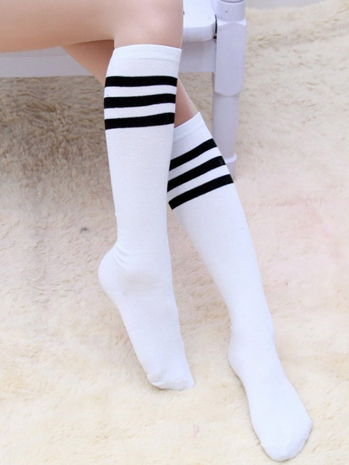 94-black and white striped knee high socks